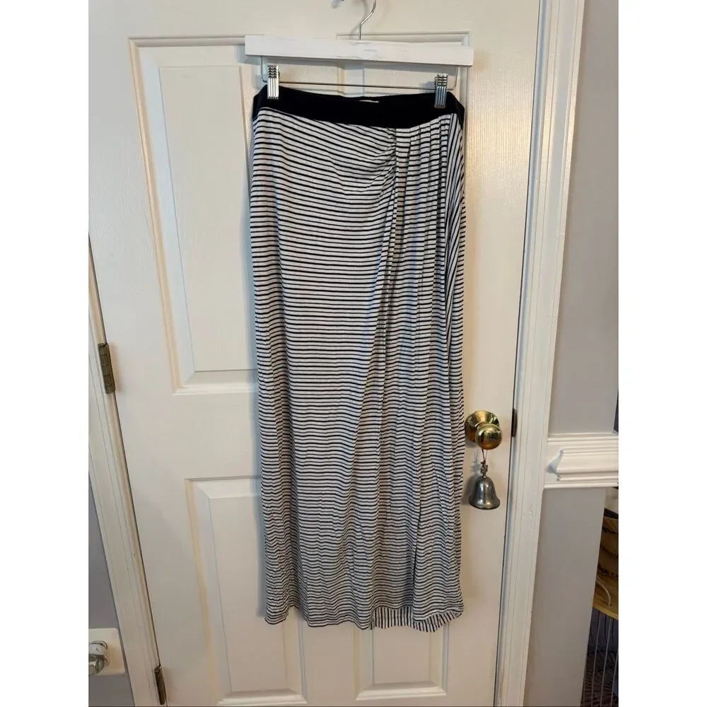 Lou & Grey Black & White Side Gather Jersey Stretch Maxi Skirt sz L